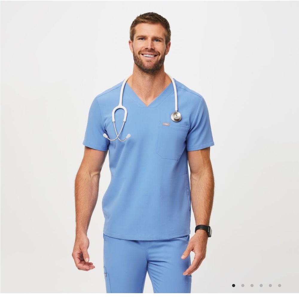Figs Chisec Three Pocket Scrub Top Cecil Blue Size Small NWT